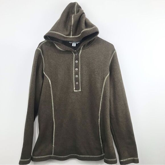 Guide Series Olive Brown 1/2 Snap Hooded Knit Fleece Pullover - Picture 1 of 16